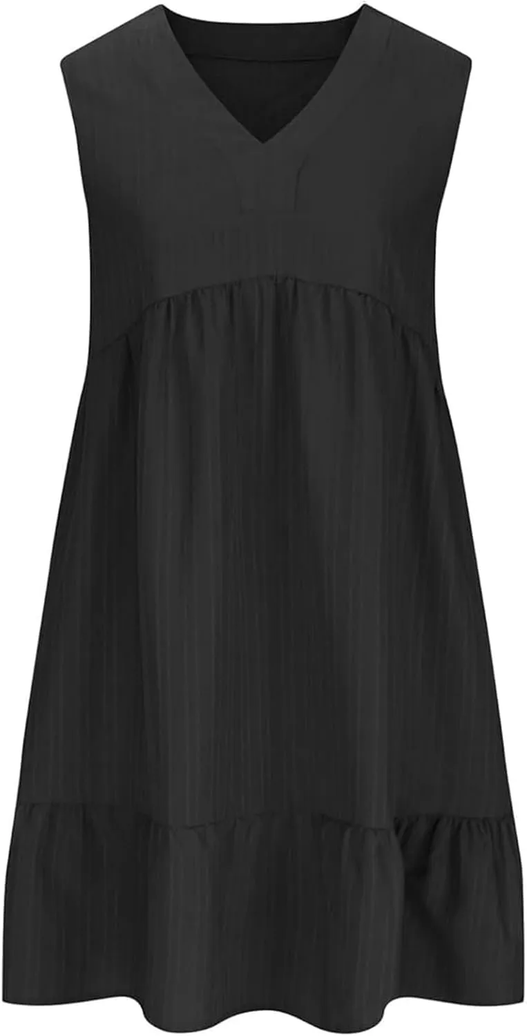 Aniywn Cute Summer Dresses for Women 2025 Vacation V Neck Mini Dresses Casual Flowy Boho Beach Ruffle A Line Swing Sundress
