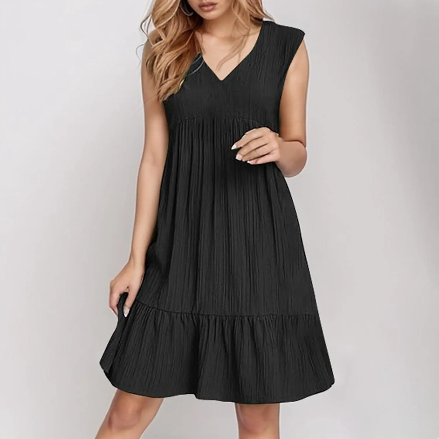 Aniywn Cute Summer Dresses for Women 2025 Vacation V Neck Mini Dresses Casual Flowy Boho Beach Ruffle A Line Swing Sundress