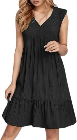 Aniywn Cute Summer Dresses for Women 2025 Vacation V Neck Mini Dresses Casual Flowy Boho Beach Ruffle A Line Swing Sundress