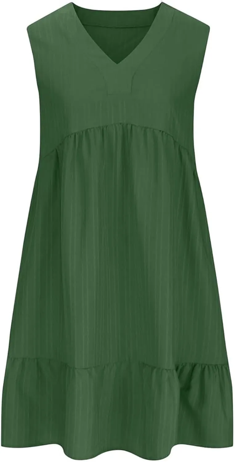 Aniywn Cute Summer Dresses for Women 2025 Vacation V Neck Mini Dresses Casual Flowy Boho Beach Ruffle A Line Swing Sundress