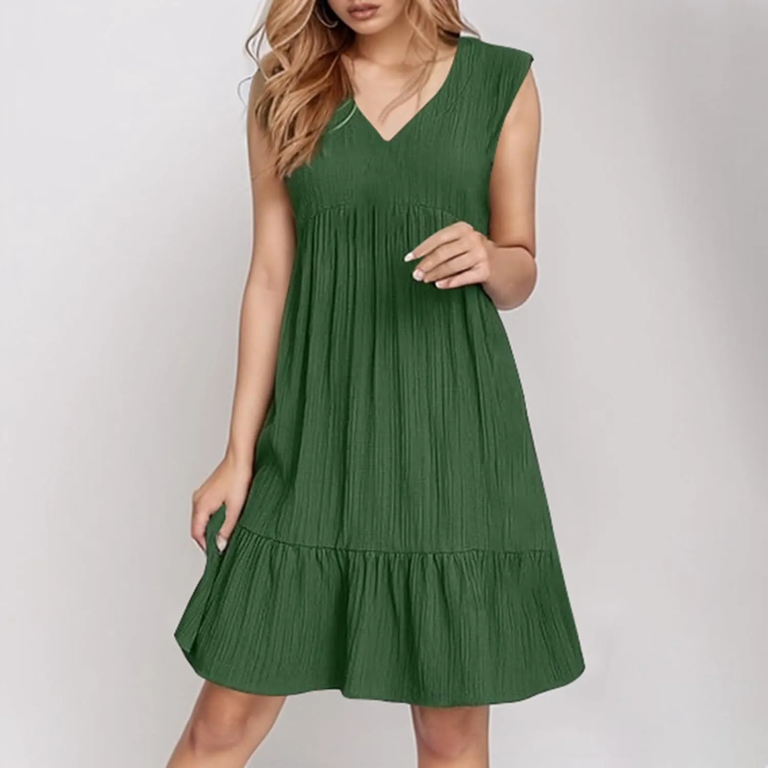 Aniywn Cute Summer Dresses for Women 2025 Vacation V Neck Mini Dresses Casual Flowy Boho Beach Ruffle A Line Swing Sundress