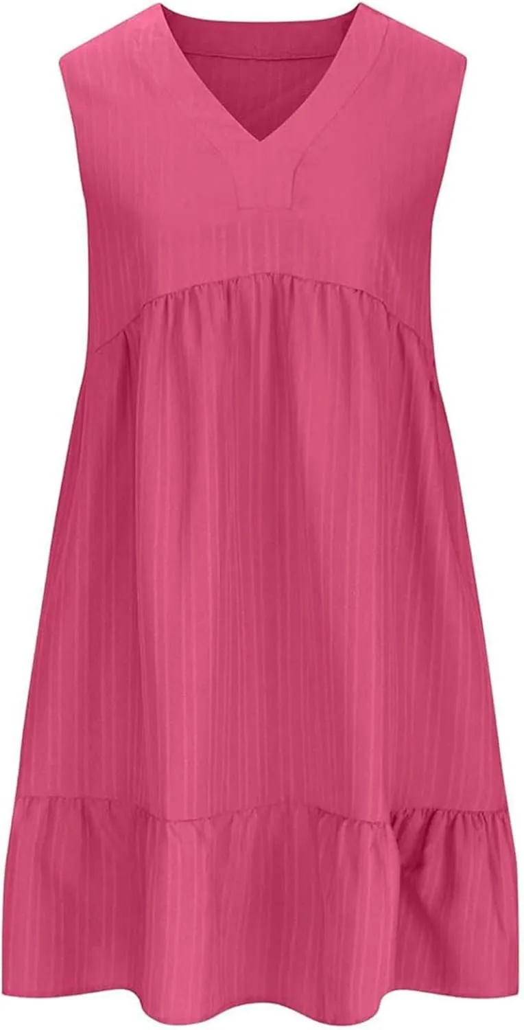 Aniywn Cute Summer Dresses for Women 2025 Vacation V Neck Mini Dresses Casual Flowy Boho Beach Ruffle A Line Swing Sundress