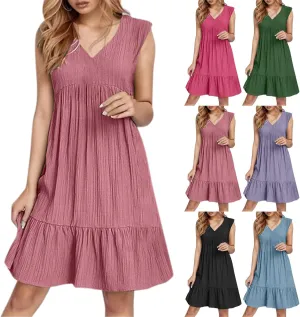 Aniywn Cute Summer Dresses for Women 2025 Vacation V Neck Mini Dresses Casual Flowy Boho Beach Ruffle A Line Swing Sundress