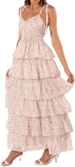 Argeousgor Womens Floral Print Maxi Dresses Tiered Ruffles Long Dress Spaghetti Strap Sleeveless Flowy Layered Sundress