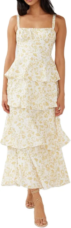 Argeousgor Womens Floral Print Maxi Dresses Tiered Ruffles Long Dress Spaghetti Strap Sleeveless Flowy Layered Sundress
