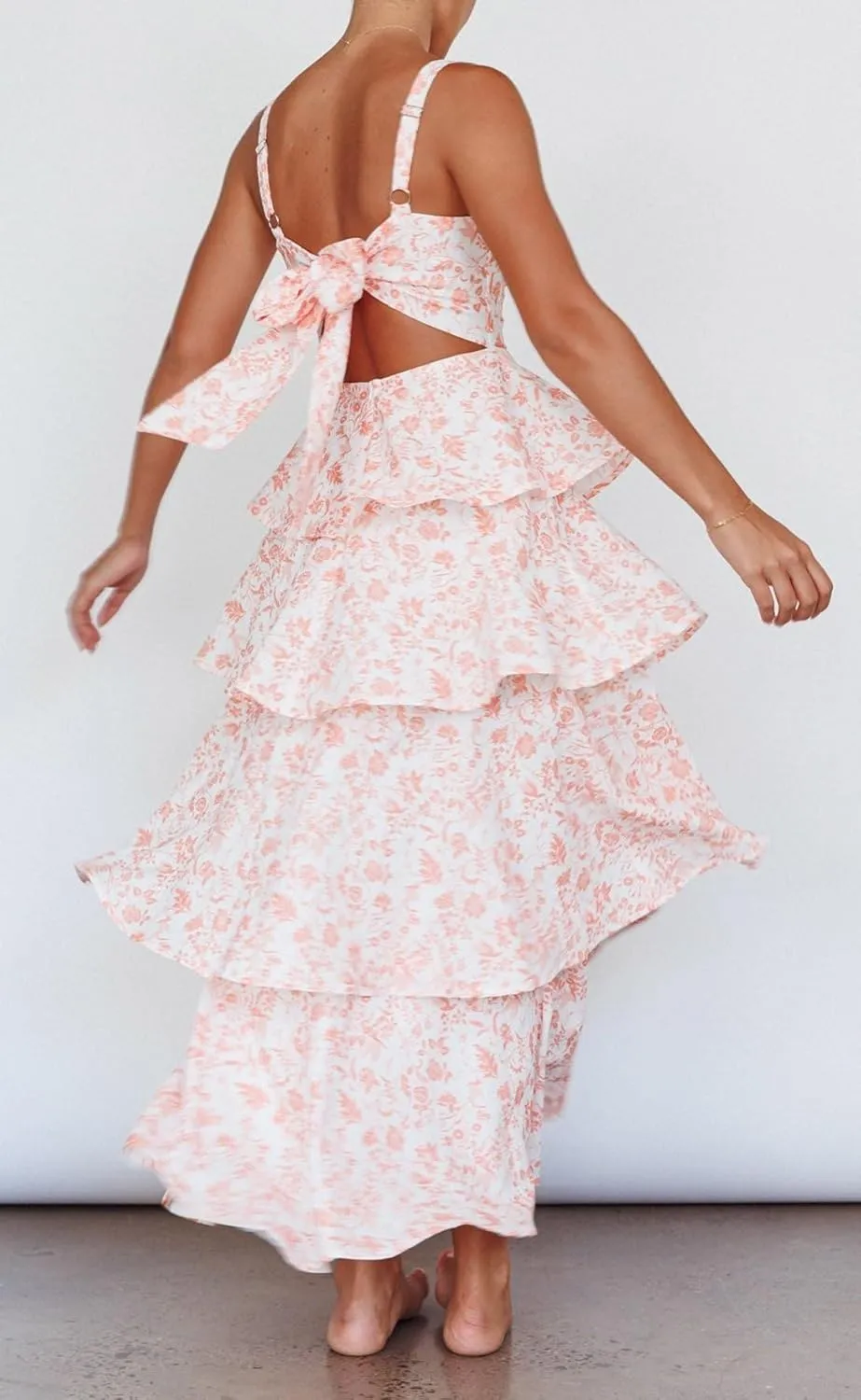 Argeousgor Womens Floral Print Maxi Dresses Tiered Ruffles Long Dress Spaghetti Strap Sleeveless Flowy Layered Sundress