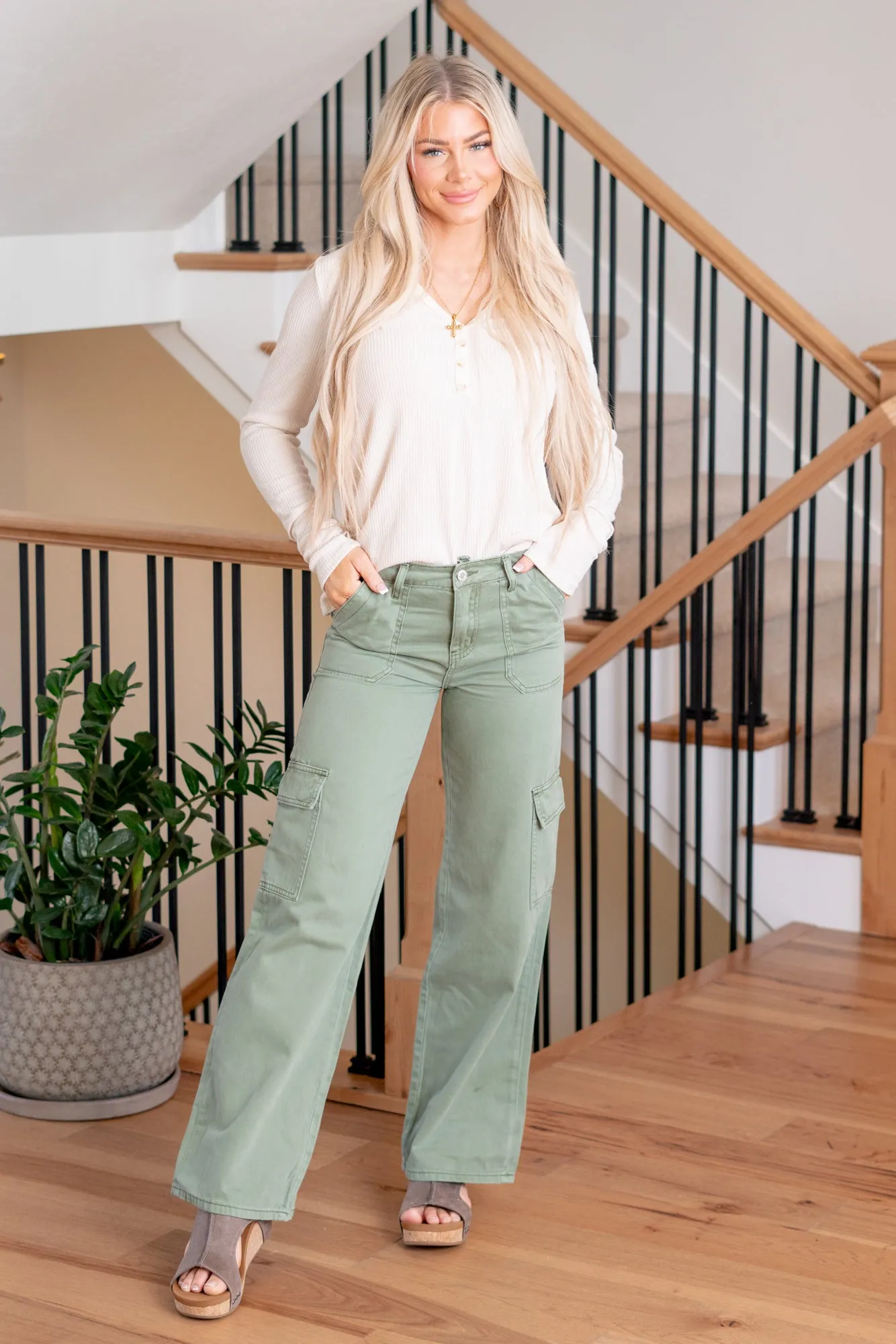 Army Green High Rise Utility Wide Leg