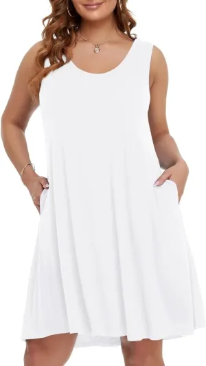 BELAROI Women Plus Size Sundress Summer Casual Sleeveless Tshirt Dress Tie Dye Swing Tank Dresses with Pockets Beach Cover up