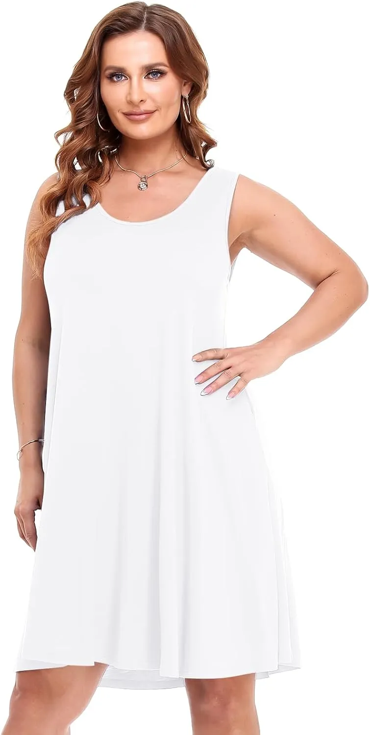 BELAROI Women Plus Size Sundress Summer Casual Sleeveless Tshirt Dress Tie Dye Swing Tank Dresses with Pockets Beach Cover up