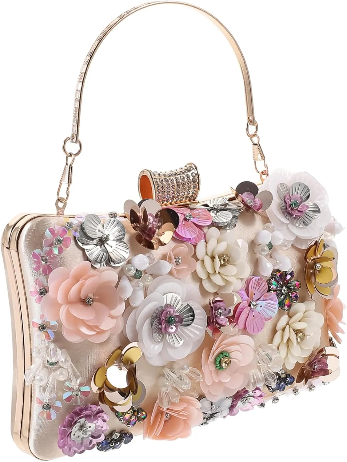 BESTYASH Sparkle Flower Purses for Women Clutch Purse Beaded Flower Sequins Evening Bag for Women