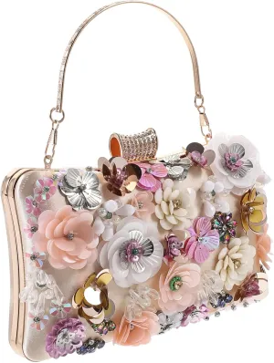 BESTYASH Sparkle Flower Purses for Women Clutch Purse Beaded Flower Sequins Evening Bag for Women