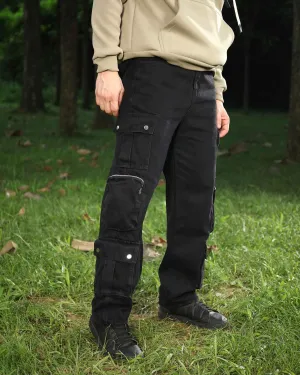 Black Baggy Jeans with Zip and Cargo Pockets-Mexico Local Delivery