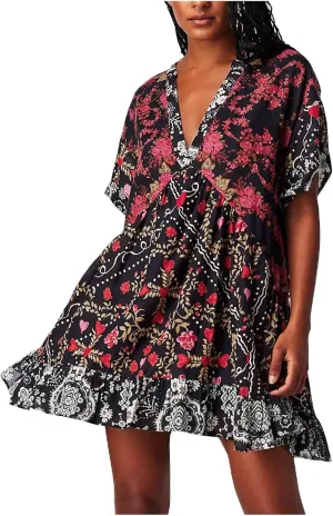 Boho Summer Dresses for Women Short Y2k Babydoll Dress Ruffle Mini Dress Deep V-Neck Casual Floral Tropical Sundress