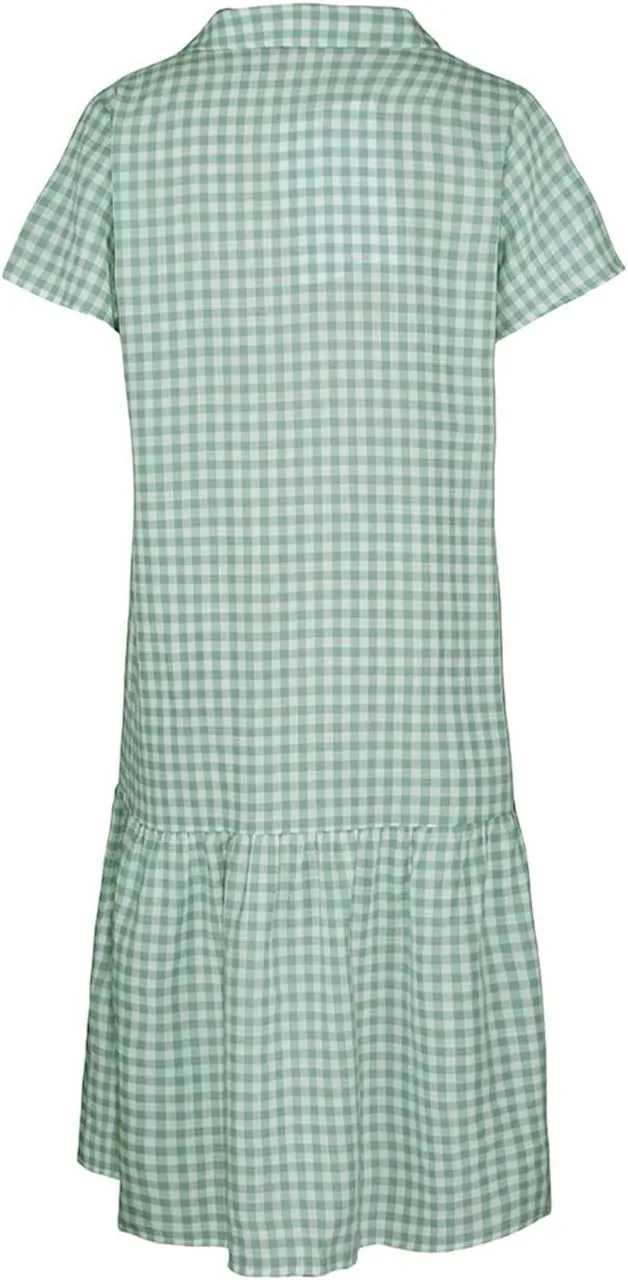Bonnorth Women's Plaid Short Sleeve Shirt Collar Midi Dress Pleated Flowy Button Down Dresses
