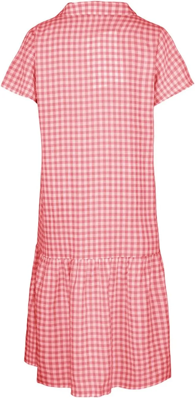 Bonnorth Women's Plaid Short Sleeve Shirt Collar Midi Dress Pleated Flowy Button Down Dresses