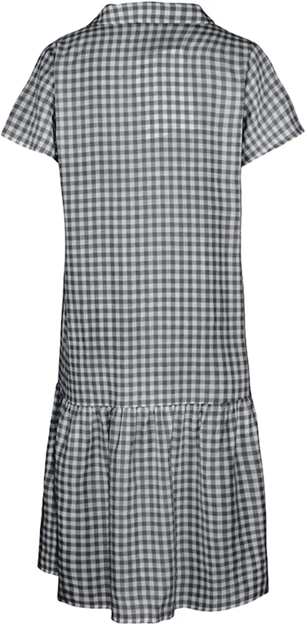 Bonnorth Women's Plaid Short Sleeve Shirt Collar Midi Dress Pleated Flowy Button Down Dresses