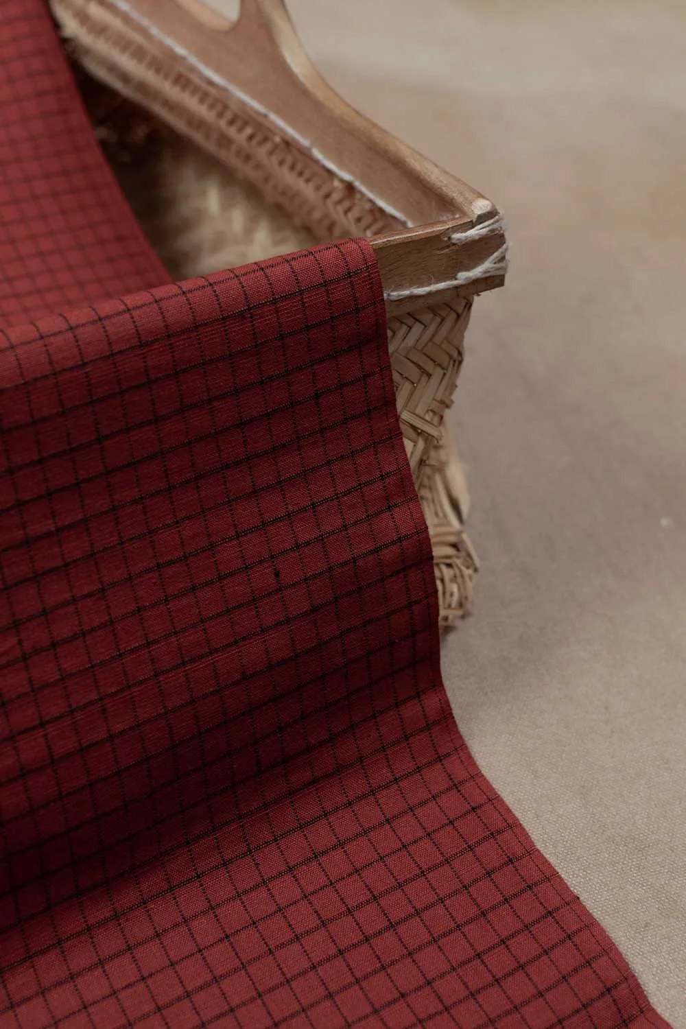 Brick Maroon Handwoven Yarn Dyed Cotton Fabric
