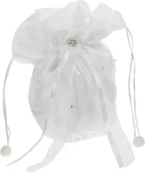 Bridal Clutch Purse Satin Pearl Rhinestone Decor Milk Color Wedding Bag for Bridesmaid