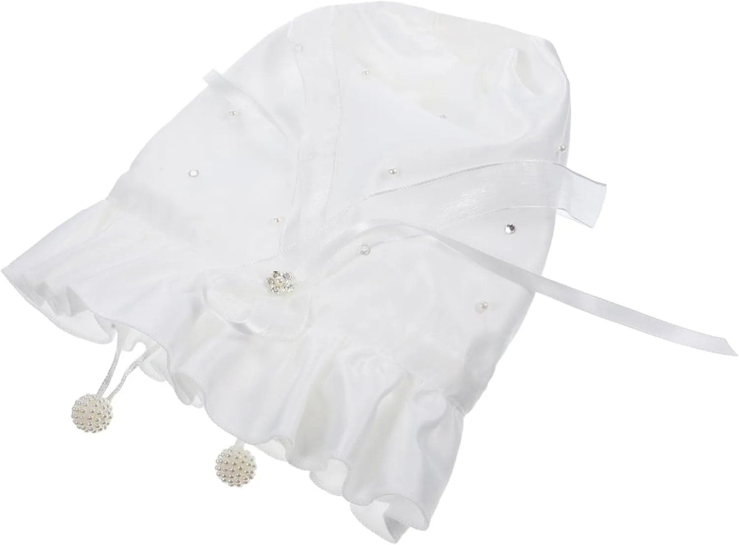 Bridal Satin Dolly Bag Pearl Rhinestone Decor Milk Color Wedding Guest Clutch Purse
