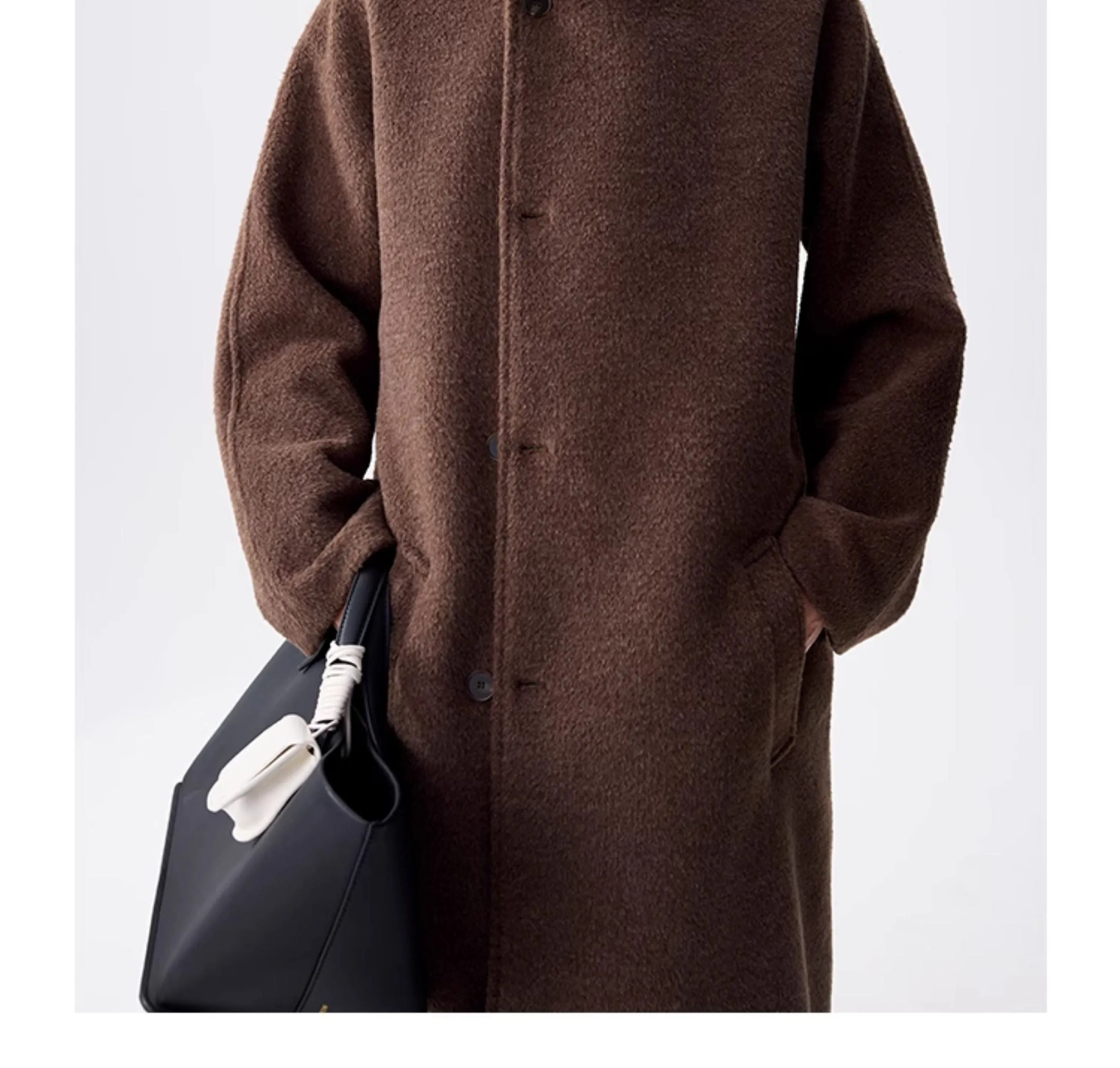 Brown High Collar Wool Tweed Coat