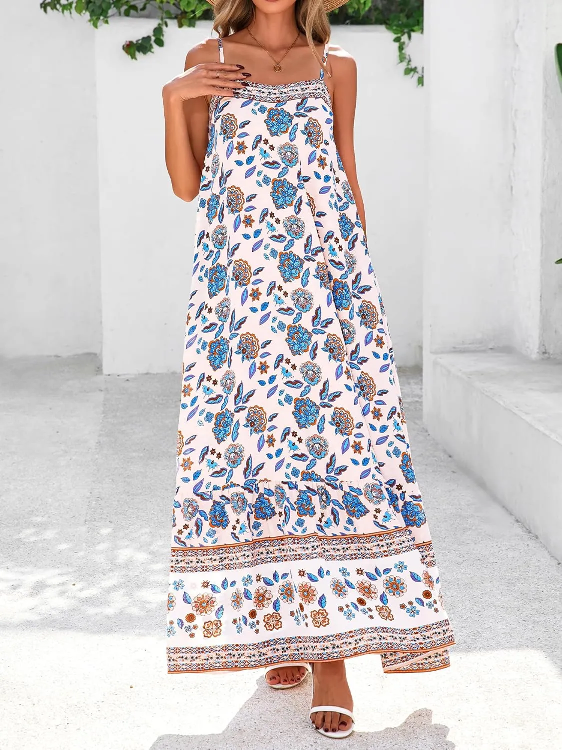 BTFBM Casual Women Summer Maxi Dresses 2025 Loose Sleeveless Sundress Spaghetti Strap Boho Long Dress Vacation