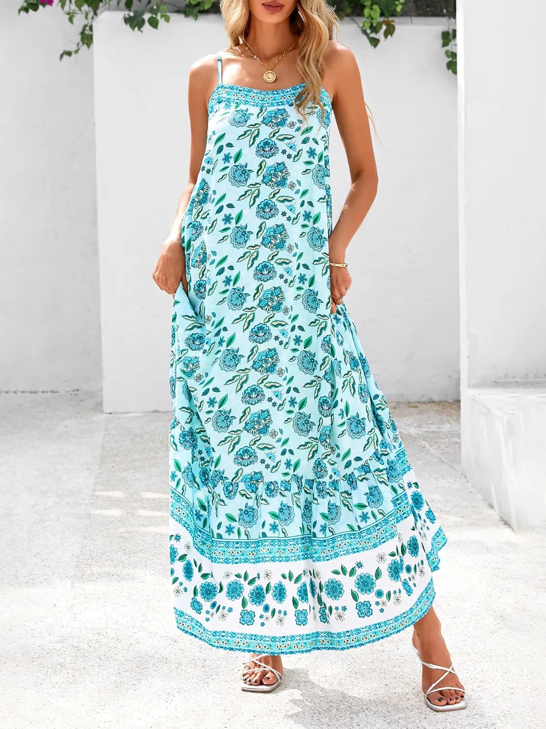 BTFBM Casual Women Summer Maxi Dresses 2025 Loose Sleeveless Sundress Spaghetti Strap Boho Long Dress Vacation