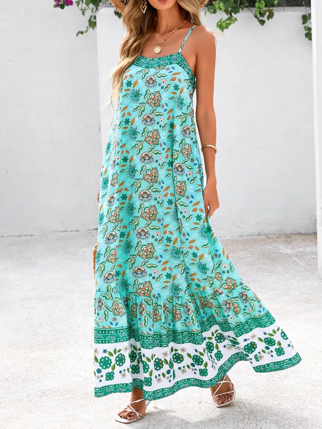 BTFBM Casual Women Summer Maxi Dresses 2025 Loose Sleeveless Sundress Spaghetti Strap Boho Long Dress Vacation
