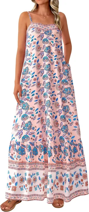 BTFBM Casual Women Summer Maxi Dresses 2025 Loose Sleeveless Sundress Spaghetti Strap Boho Long Dress Vacation