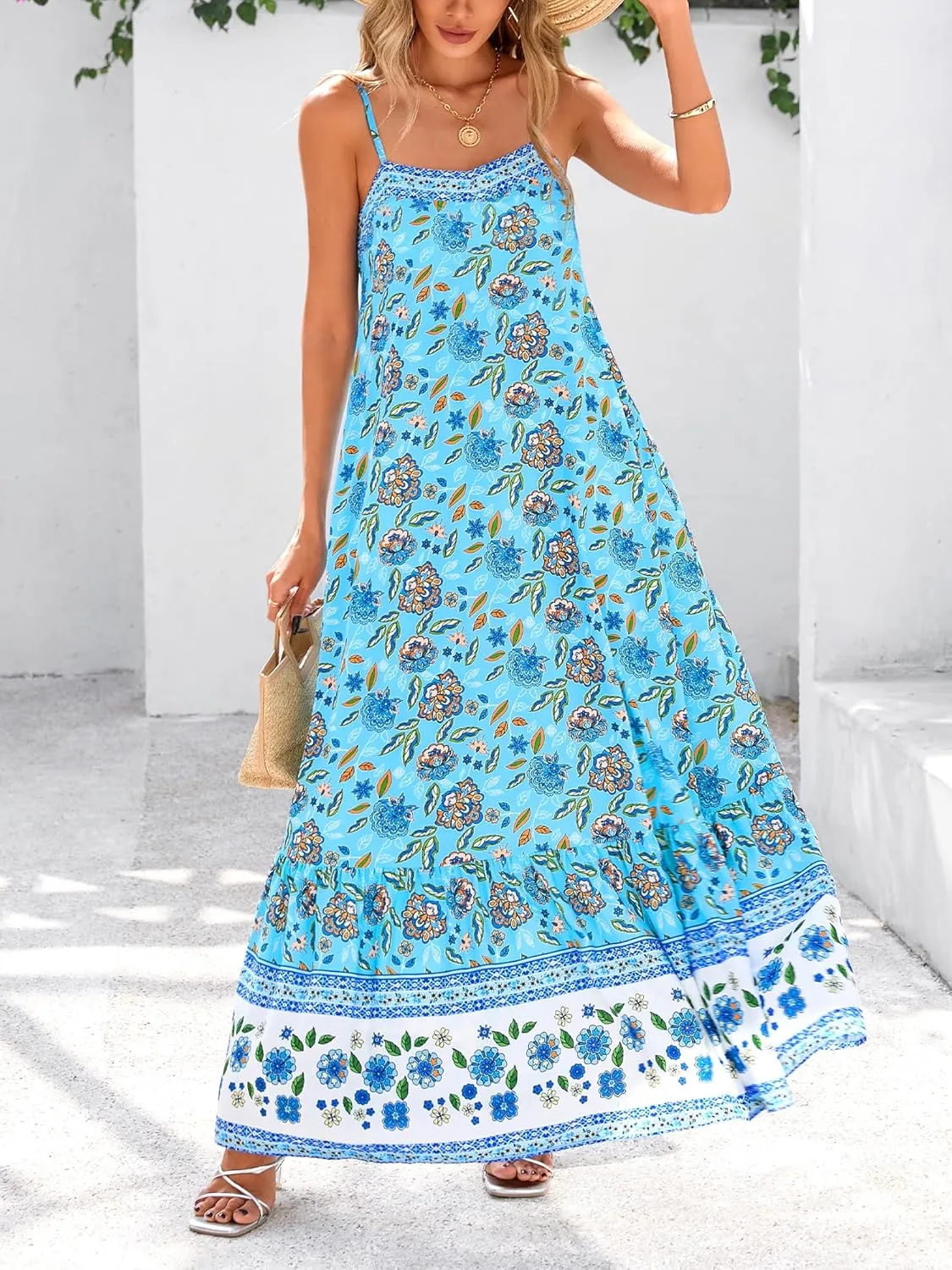 BTFBM Casual Women Summer Maxi Dresses 2025 Loose Sleeveless Sundress Spaghetti Strap Boho Long Dress Vacation