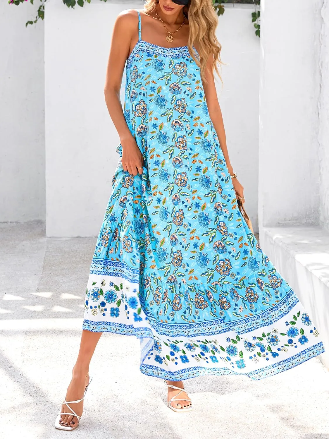 BTFBM Casual Women Summer Maxi Dresses 2025 Loose Sleeveless Sundress Spaghetti Strap Boho Long Dress Vacation