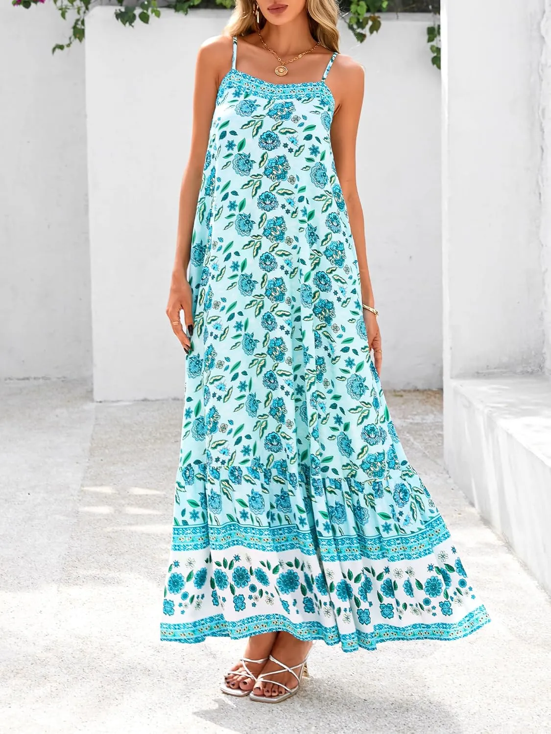 BTFBM Casual Women Summer Maxi Dresses 2025 Loose Sleeveless Sundress Spaghetti Strap Boho Long Dress Vacation