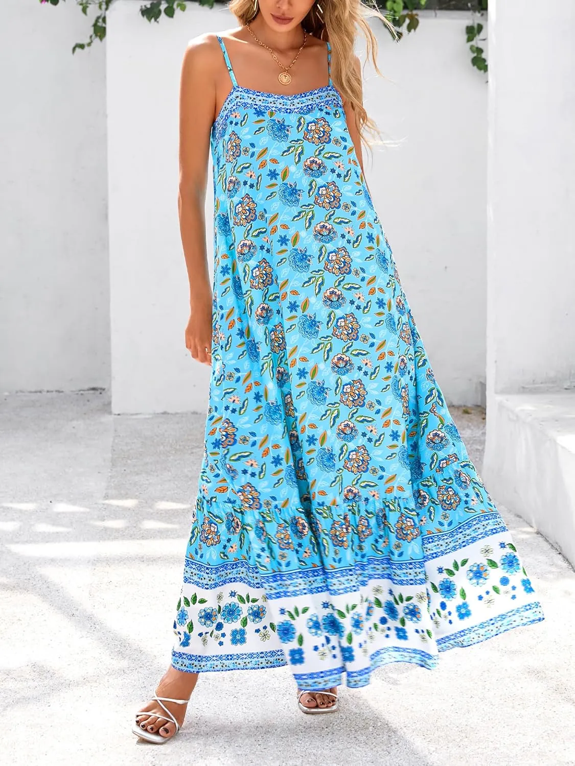 BTFBM Casual Women Summer Maxi Dresses 2025 Loose Sleeveless Sundress Spaghetti Strap Boho Long Dress Vacation