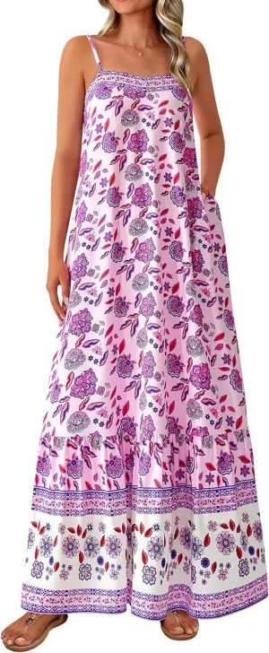 BTFBM Casual Women Summer Maxi Dresses 2025 Loose Sleeveless Sundress Spaghetti Strap Boho Long Dress Vacation