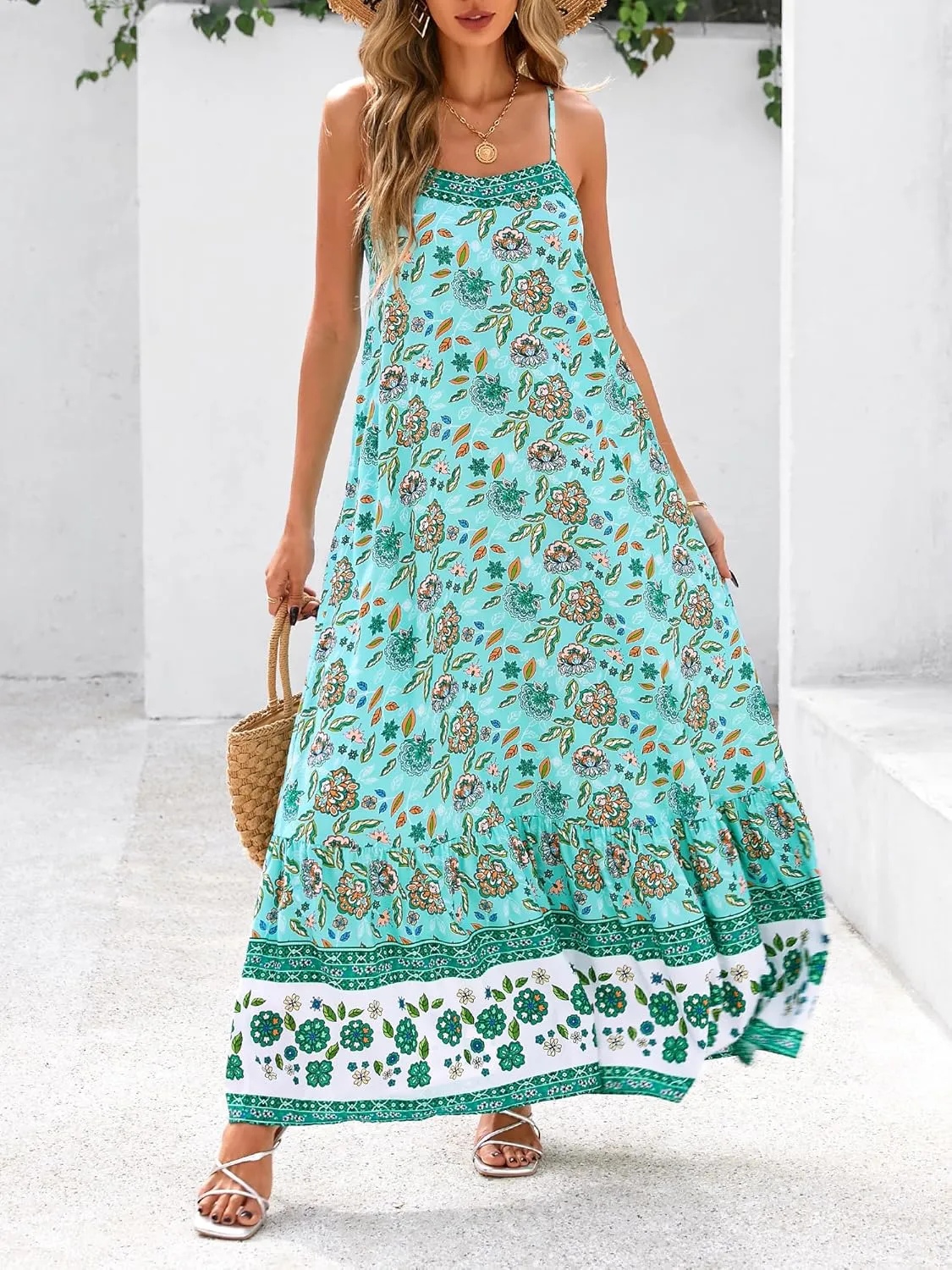 BTFBM Casual Women Summer Maxi Dresses 2025 Loose Sleeveless Sundress Spaghetti Strap Boho Long Dress Vacation