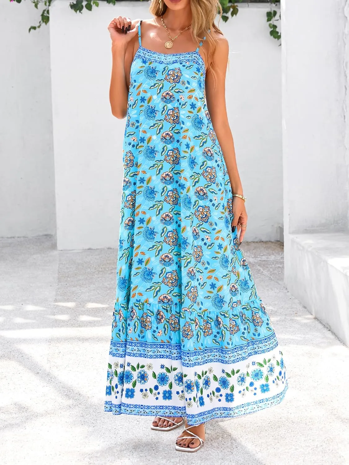 BTFBM Casual Women Summer Maxi Dresses 2025 Loose Sleeveless Sundress Spaghetti Strap Boho Long Dress Vacation