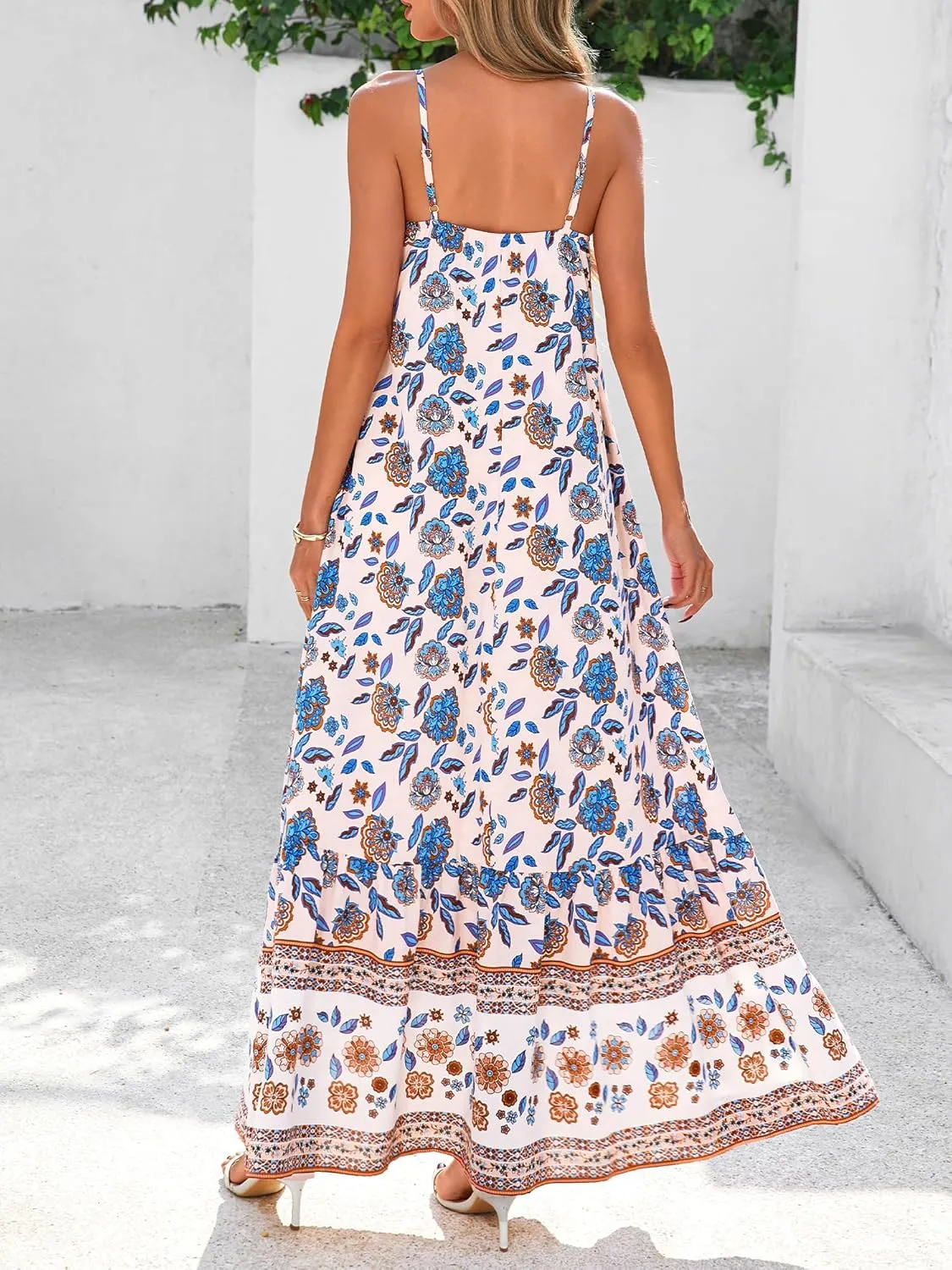 BTFBM Casual Women Summer Maxi Dresses 2025 Loose Sleeveless Sundress Spaghetti Strap Boho Long Dress Vacation