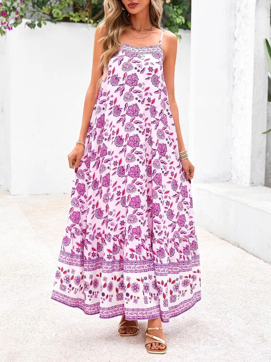 BTFBM Casual Women Summer Maxi Dresses 2025 Loose Sleeveless Sundress Spaghetti Strap Boho Long Dress Vacation