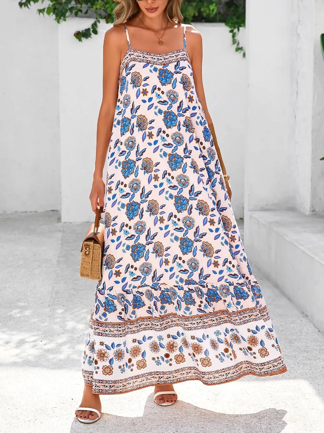 BTFBM Casual Women Summer Maxi Dresses 2025 Loose Sleeveless Sundress Spaghetti Strap Boho Long Dress Vacation