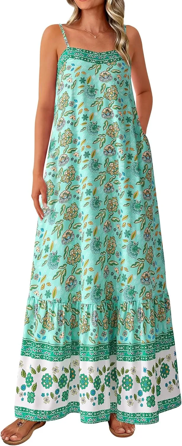 BTFBM Casual Women Summer Maxi Dresses 2025 Loose Sleeveless Sundress Spaghetti Strap Boho Long Dress Vacation