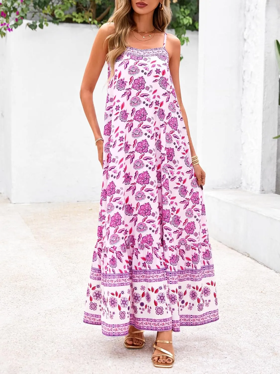BTFBM Casual Women Summer Maxi Dresses 2025 Loose Sleeveless Sundress Spaghetti Strap Boho Long Dress Vacation