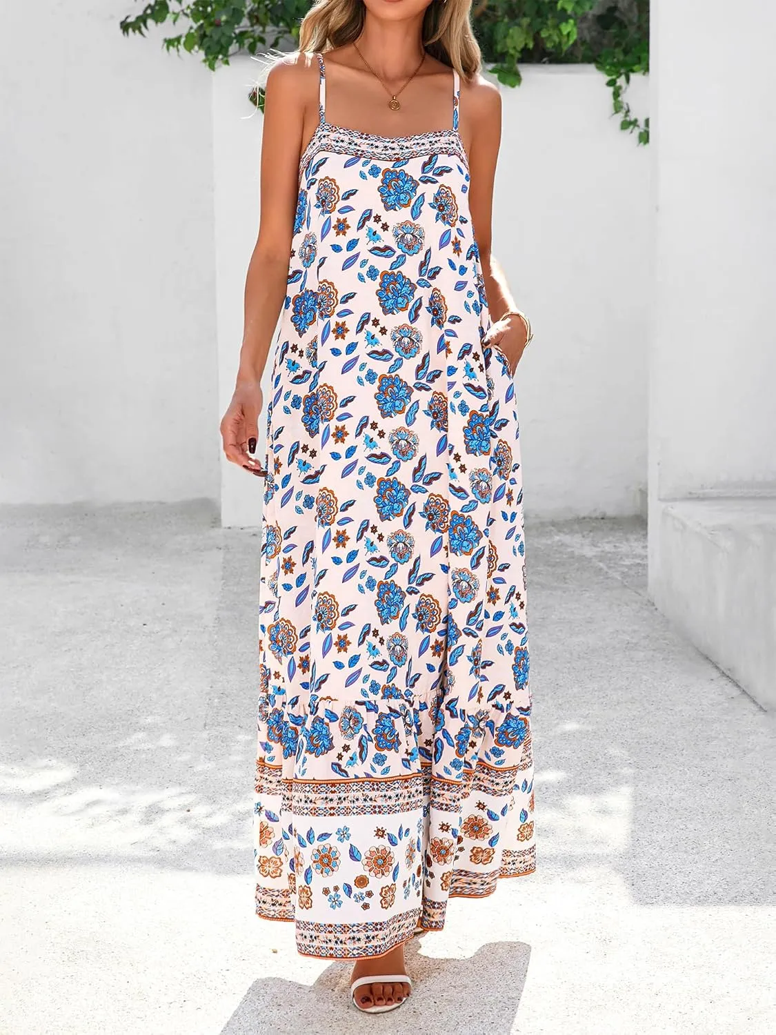 BTFBM Casual Women Summer Maxi Dresses 2025 Loose Sleeveless Sundress Spaghetti Strap Boho Long Dress Vacation