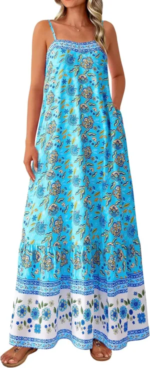 BTFBM Casual Women Summer Maxi Dresses 2025 Loose Sleeveless Sundress Spaghetti Strap Boho Long Dress Vacation