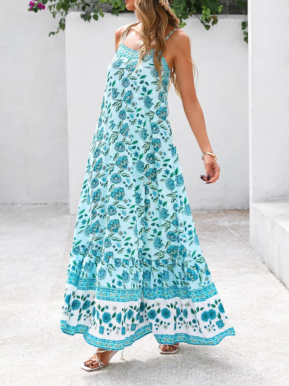 BTFBM Casual Women Summer Maxi Dresses 2025 Loose Sleeveless Sundress Spaghetti Strap Boho Long Dress Vacation