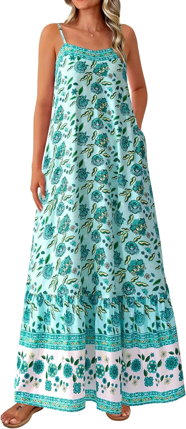 BTFBM Casual Women Summer Maxi Dresses 2025 Loose Sleeveless Sundress Spaghetti Strap Boho Long Dress Vacation
