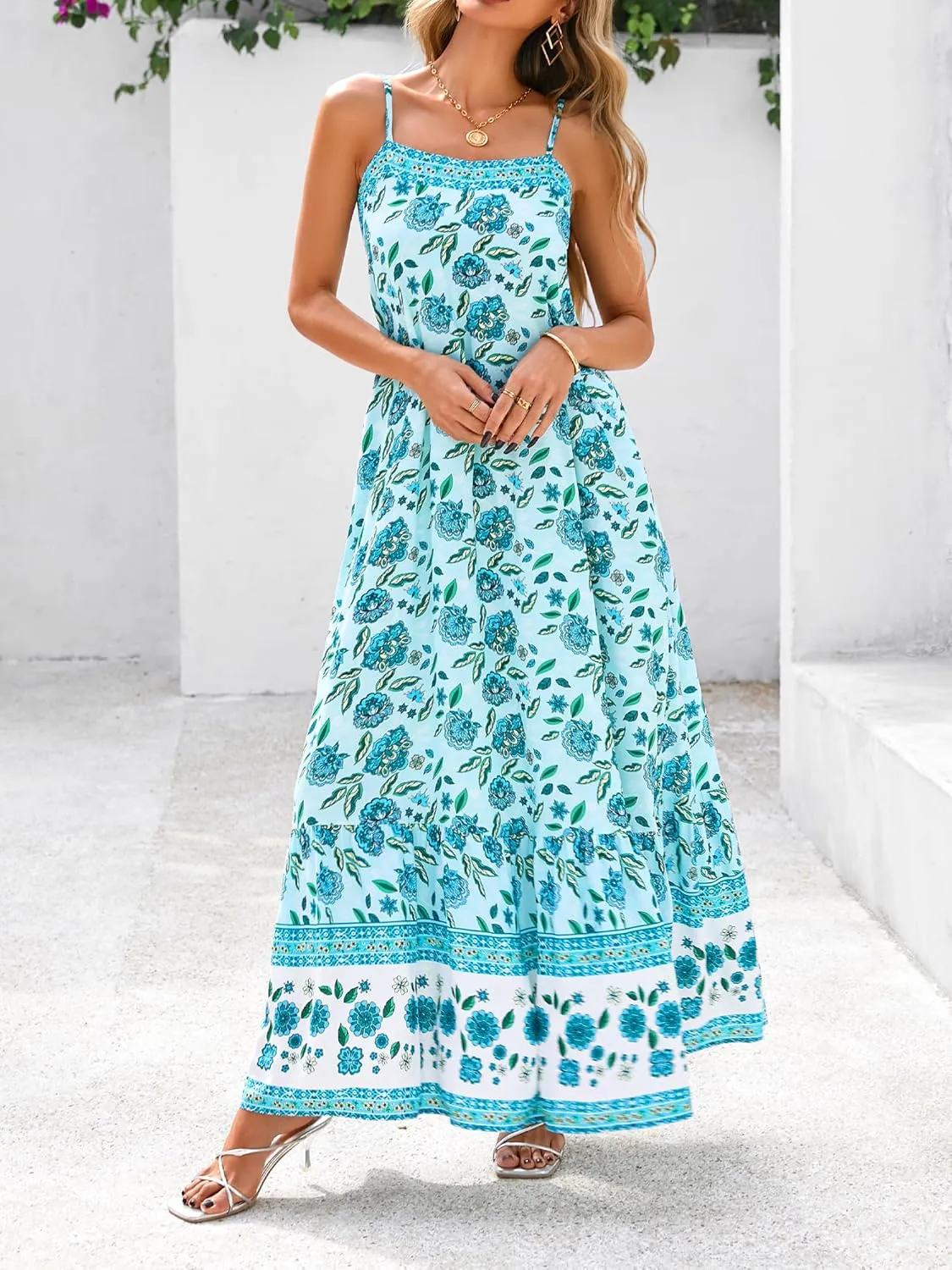 BTFBM Casual Women Summer Maxi Dresses 2025 Loose Sleeveless Sundress Spaghetti Strap Boho Long Dress Vacation