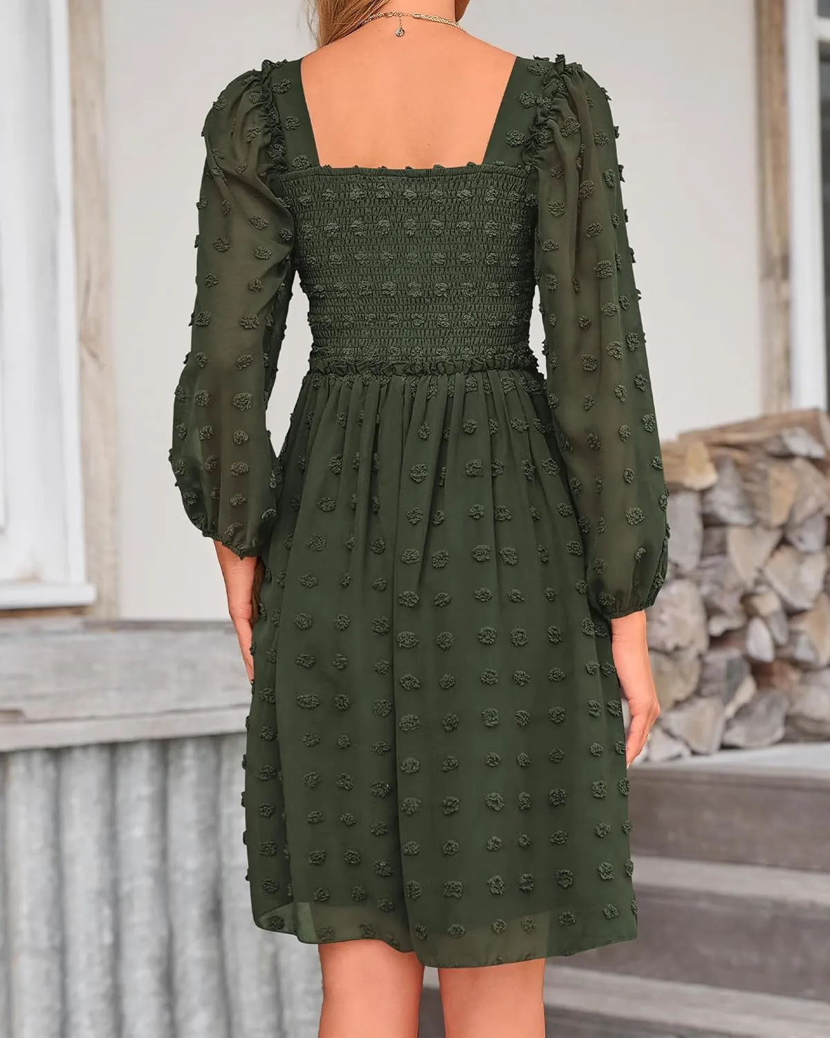 BTFBM Women Square Neck Smocked Dresses 2025 Summer Spring Long Sleeve Floral Swiss Dot Mini Boho Wedding Guest Dress