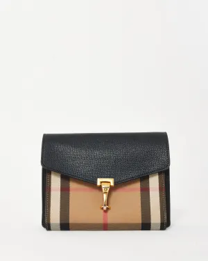 Burberry Beige Housecheck & Black Leather Macken Crossbody Bag