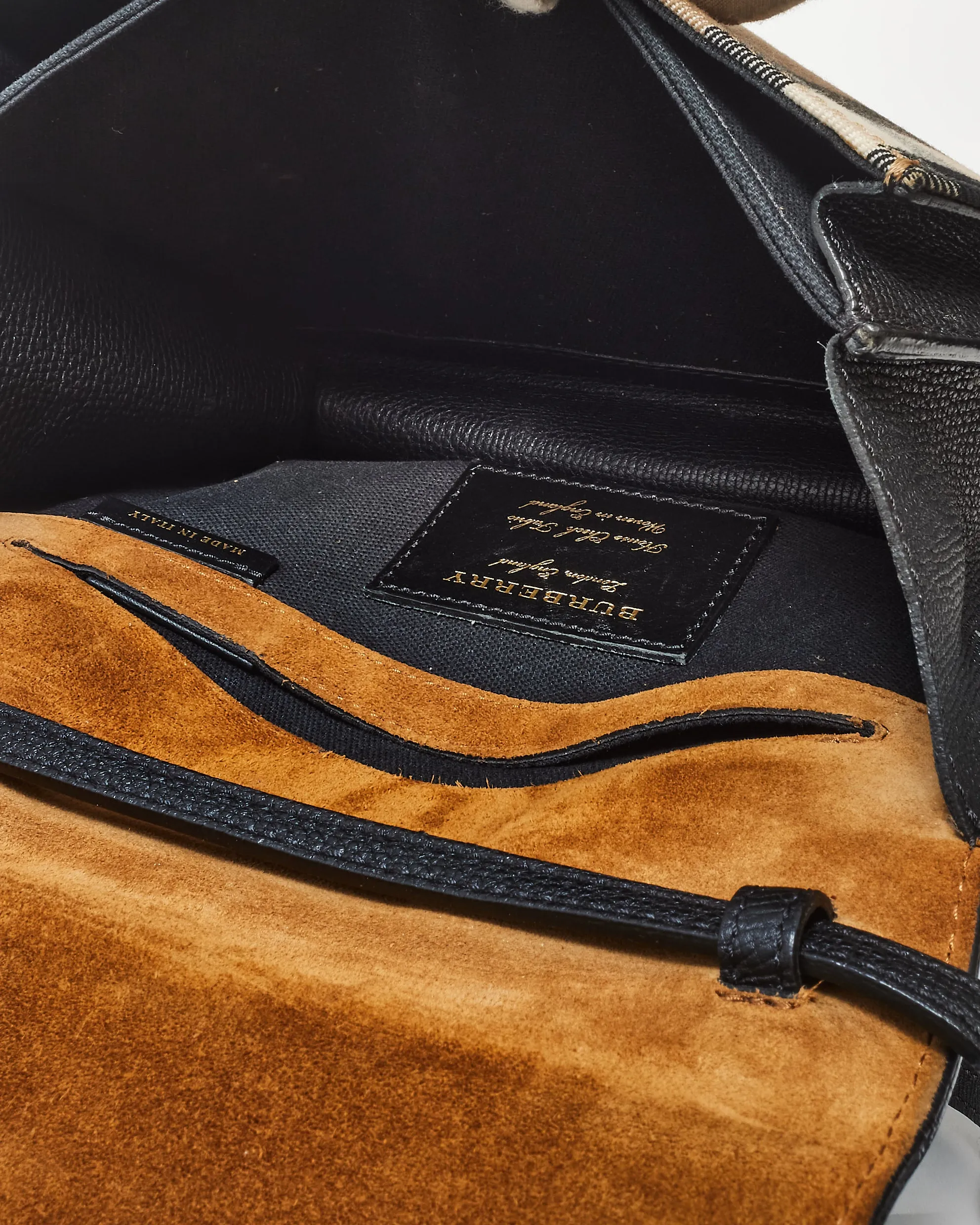 Burberry Beige Housecheck & Black Leather Macken Crossbody Bag