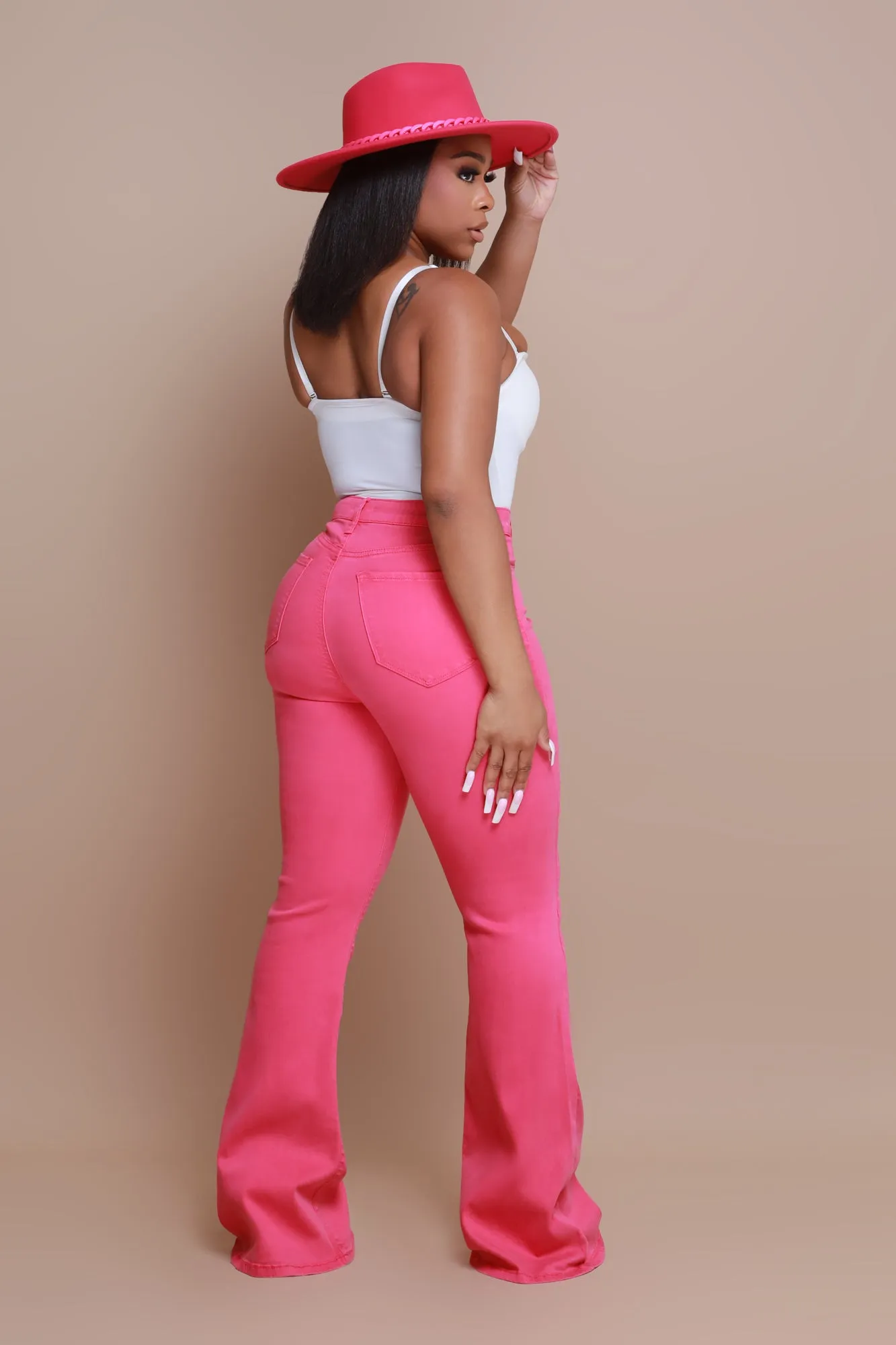 Candy Shop High Rise Flare Jeans - Fuchsia