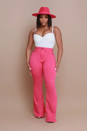 Candy Shop High Rise Flare Jeans - Fuchsia